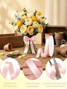 Pink Satin Ribbon, Rolled Pink Ribbon - Perfect For Holiday Parties, Birthday Parties, Gift Wrapping, Bouquets, Crafts, Wedding Decor, Christmas And Sewing Projects - Pink - View 5