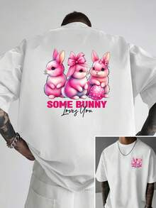 Camiseta de hombre con hombros caídos, con diseño de doble cara de tres conejos y un conejo de Pascua, de corte holgado, ropa de hombre de estilo moderno y actual, imprescindible para los ho - Blanco - Ver 2