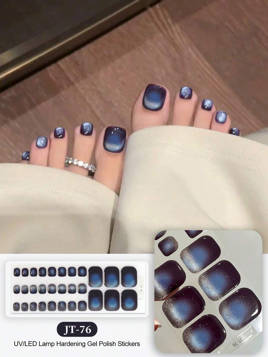 New Semi-Cured Gel Toe Nail Stickers For Summer, Glitter Shiny Design, In Stock Wholesale, Waterproof And Long-Lasting - 寶藍色 - 查看 1