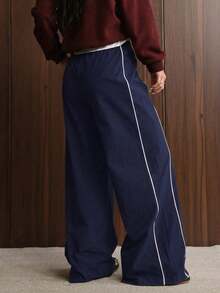 FWH Daily Essential Pants Street OOTD, Women's Fitness Yoga Workout Running Sports Long Pants Wide Leg Pants Fall - Navy Blue - View 3