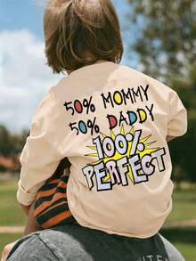 Infant Girls Long Sleeve T-Shirt, 100% Perfect Mom Dad Print, Soft Casual Playwear - Apricot - View 1