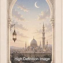 1pc Framed/Unframed Vintage Islamic Arch Architecture Landscape Canvas Poster Boho Muslim Mosque Crescent Moon Lantern Spiritual Wall Art Print Eid Ramadan Decor Religion Scroll Painting For Prayer Room,Bedroom,Modern Home Decoration - B - View 9