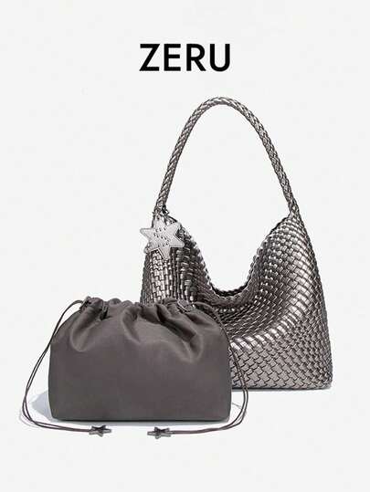 Túi tote đan thủ công, túi đeo vai dung tích lớn, túi xách công sở dành cho nữ.