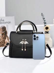 PLANEE Women's Vintage PU Crossbody Bag, Flap Shoulder Bag, Minimalist Style, For Office, Work, Fashionable Women's Shoulder Bag, Fashionable Solid Wallet For Women, A - 黑與白 - 查看 3