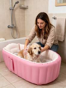 Inflatable Pet Bathtub Indoor & Outdoor Use Puppy Bath Pool Portable Shower Tray Foldable Pool For Dogs, Rabbit, Cat, Duck, Bird - Pink - View 2