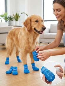 PETSIN Bộ 4 đôi giày chống trượt chống thấm nước cho chó, tất chân mềm cho chó nhỏ, đế nhẹ chống mài mòn dùng trong nhà & ngoài trời - Nhiều màu - Xem 5