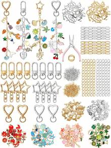 DIY Keychain Accessory Set, Including 116-408 Pieces, Mixed Alloy Pendant With Letters, Ocean And Flowers, 360° Rotating Keychain Extension Chain - Keychain Kit - View 5