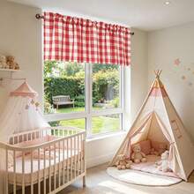 3 Panels Plaid Short Curtain, Holiday Atmosphere Decor Kitchen Coffee Short Curtain, Suitable For Restaurant Cafe Kitchen Laundry Room Partition Short Curtain - Red and White Plaid - View 4