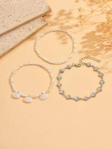 Fashionable Versatile Pearl & Bead Anklet For Women, Beach Ocean Style, Shell Pendant Anklet For Women - Multicolor - View 2