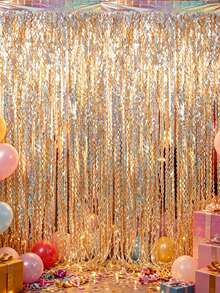 1pc Light Gold Laser Wave Fringe Curtain, Light Gold Shiny Wave Rain Curtain, Birthday Party Backdrop Decoration, Gold Party Supplies, Gold Party Backdrop, Shiny Backdrop, Wedding Decoration, Graduation Party Backdrop, Baby Shower Decoration, Party Room Wall Decoration, Party Backdrop Decoration, Back To School Season, Photo Booth Props, Birthday Decoration, Birthday Gift - Light Gold - View 4