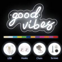 1個 Good Vibes LED 霓虹燈 綠色霓虹燈 剪影壁燈 遊戲室裝飾 家居裝飾 生日禮物 壁飾 壁燈 卡通夜燈 壁畫 男友生日禮物 聖誕 5V USB 供電 附內線開關 - 紫色 - 查看 9