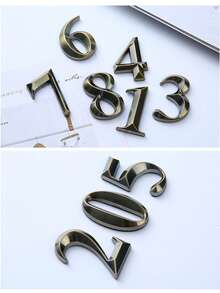 1pc 3D House ABS Digital Letter Classical Retro Copper Geometric Shape Self-Adhesive No-Drill Sunproof Waterproof Number Sign Suitable For American Villa Entrance - House Number - View 2