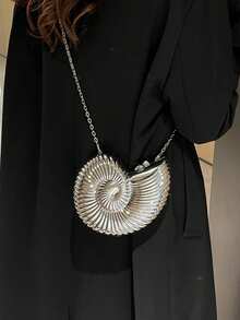 Elegante bolso de mano con forma de concha para fiestas, bolso con diseño único de concha, bolso de noche brillante para mujer con correa de cadena para hombro/cruzado, puede contener auriculares, monedas, billetera elegante con forma de concha, perfecto para fiestas, bodas, eventos nocturnos y banquetes, se puede combinar con vestidos de novia, vestidos formales, vestidos de gala, atuendos de cumpleaños y ropa de fiesta para mujer. - Plateado - Ver 5