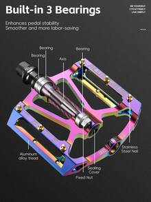 WEST BIKING Bicycle Pedals 3-Bearing Wide Anti-Slip Aluminum Alloy Pedals Personalized Cycling Gear Accessories - Multicolor - View 4