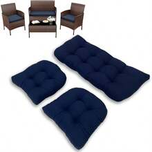 3 Pieces Wicker Chair Cushions Of Waterproof Tufted Outdoor Seat Cushions Set For Patio Furniture Sofa Settee Couch,1 Loveseat And 2 U-Shaped Cushions For Patio Furniture Chair Pads Yard - Navy Blue - View 9