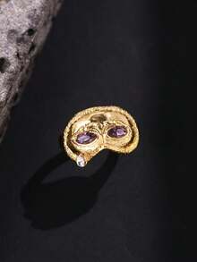 Vintage Punk Minimalist Mysterious Pattern Gold Mask Purple Eye With Teardrop Ring, Geometric Asymmetrical Women's Daily Party Jewelry - Multicolor - View 7
