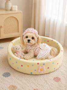 1pc All-Season Pet Bed (Cat/Dog Bed), Cute Round Pet Bed Suitable For Cats & Small Dogs Under 8kg - Multicolor - View 14