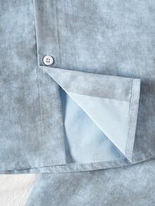 Tween Boy Casual Minimalist Collared Cardigan Shirt And Shorts 2 Pieces Set, Suitable For Summer - Dusty Blue - View 9
