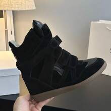 2026 New Style Women's Suede Sneakers, Hidden Inner Elevation, High-Top Board Shoes, Lightweight, Comfortable And Breathable - 黝黑 - 查看 3