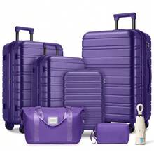 Luggage Set, 6-Piece, With Travel Bags, Hard-Shell Suitcases With Expandable Surface And Wheels, Mocha - Purple - View 7