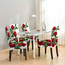 Floral Stretch Chair Covers, Two Rose Prints: Vintage Blush Peony & Vivid Red Rose, Multi Packs(1/2/4/6/8pcs), High Elastic Full Wrap Washable, 2D Printed, Easy Install For Dining, Party Decor & Gifts. - Multicolor - View 9