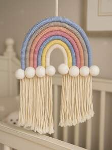 1pc Rainbow Woven Bohemian Style Multicolor Macrame Arch Wall Hanging Decor, Bedroom Room Decoration, Cozy Matching Hanging Ornament, Comfortable Space Photo Backdrop Prop, Bay Window Decoration - A - View 9