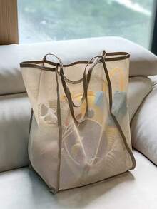 Bolsa de playa de malla de gran capacidad, de poliéster duradero, de unicolor con asas resistentes, adecuada para viajes, vacaciones y camping | Solución de almacenamiento multifuncional, asas reforzadas, malla transpirable y de secado rápido, adecuada para artículos húmedos y uso diario - Multicolor - Ver 11