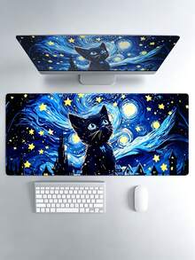 Alas Mouse Gaming Kucing Hitam Berbintang, Alas Meja Estetik Terinspirasi Van Gogh, Alas Karet Anti Selip & Tepi Berjahit, Produk Baru - View 10