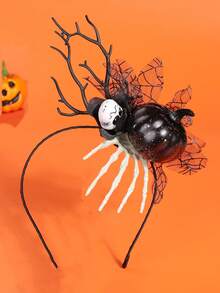 1pc European And American Black Pumpkin Ghost Hand Skeleton Mesh Fun Quirky Party Headband Artificial Flower Branch Photo Prop Masquerade Cosplay Witch Costume Party Dark Gothic Style Headband Hair Accessory - Black - View 7