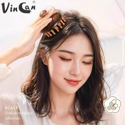 VINCAN High-End Sandalwood Round Massage Comb, Head And Detangling, Miracle Of Body Use Body Care For Travel,Outdoor,Sport,Office,School,Hair Clips,Hair Accessories, Back To School Supplies