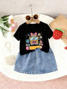 Globe, Creating A Fun Atmosphere. Paired With A Denim Skirt For Easy Running. Clothing For Girls Aged 10 To 16 Years. Clothing For Boys And Girls. Girls' Clothing Set. Girls' T-Shirts MT9W - 黑色 - 查看 1