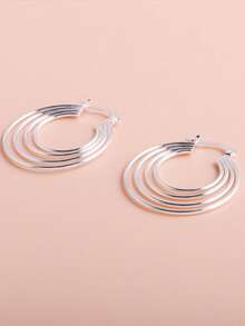 1 Pair Iron Silver-Plated 4-Layer Hoop Clip-On Earrings - Silver - View 3