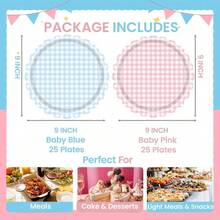 50 platos de papel de cuadros rosa y azul de 9 pulgadas de borde festoneado para shower, revelacin de gnero, decoracin de de nio o nia, platos desechables - Rayas - Ver 2