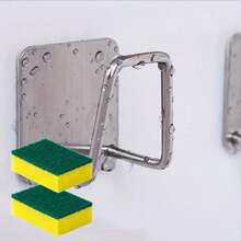 1pcNon-Perforated Stainless Steel Sponge Rack, Kitchen Sink Draining Rack, And Bathroom Sponge Rack With Hooks. Suitable For Gifts On 20 Different Occasions. Easy-To-Install Wall Hook Design, Highly Water-Resistant And Less Likely To Fall Off - Silver - View 8