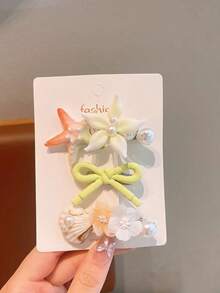 3入女童多色甜美清新春季海星卡通多巴胺配色流蘇髮夾 - 彩色 - 查看 10