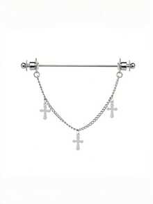 Niche Copper Gold/Silver Cross Tie Pin, Premium Chain Design Shirt Collar Accessory, Versatile Suit Shirt Exquisite Accessory - Collar Pin - View 7