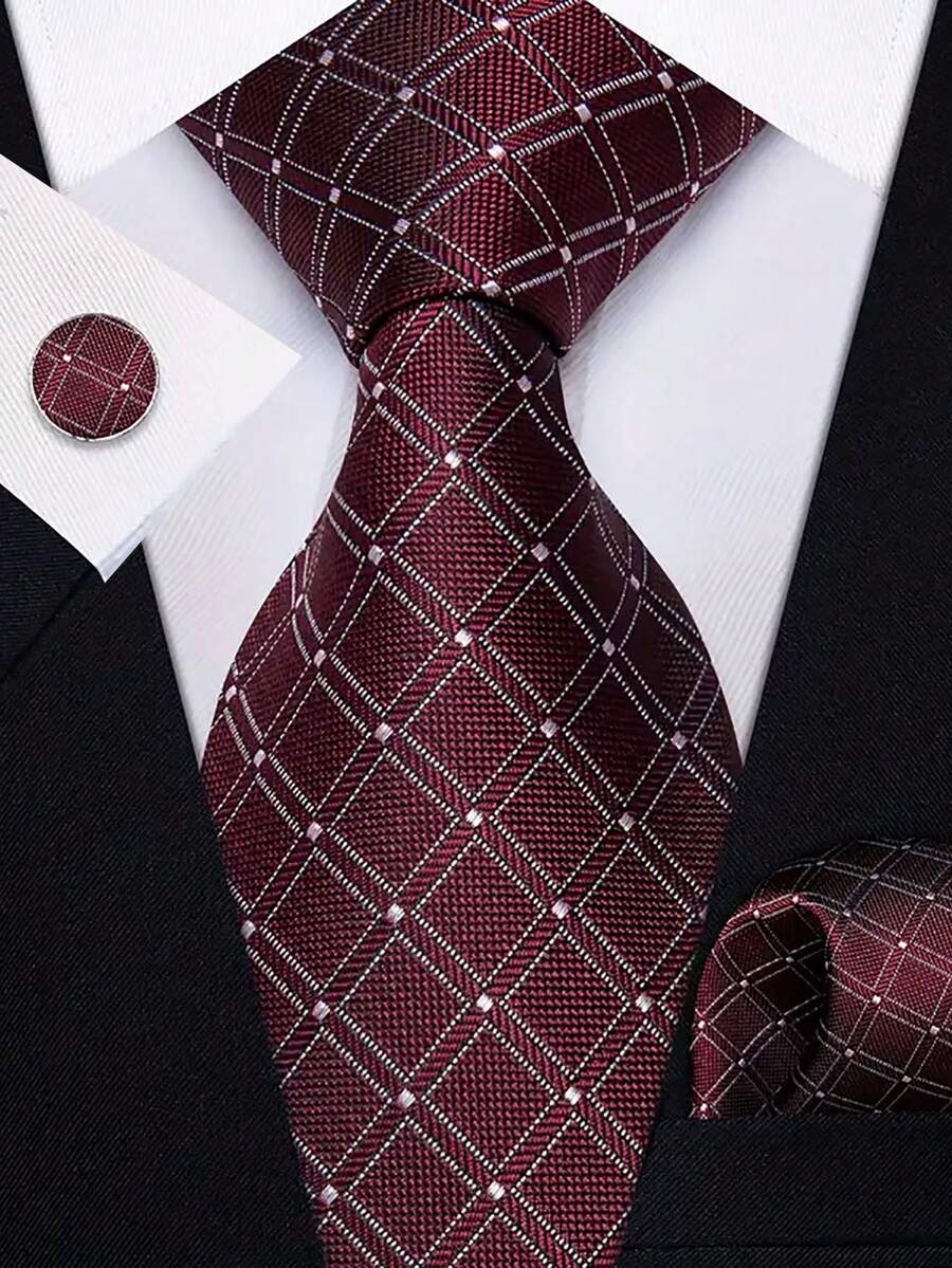 Men Tie Sets Classic Fashion Necktie Set With Cufflink For Business Party - Red Violet - View 1