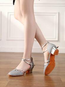Girls' Low Heel Soft Sole Latin Dance Sandals, Ballroom Practice Dance Shoes - Silver - View 4