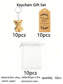 60 peças/30 peças/15 peças Chaveiros de Presente de Festa Urso de Pelúcia 3D, Incluindo 5 Chaveiros, 5 Sacos de Organza e 5 Etiquetas de Agradecimento. Adequado para Suprimentos de Festa com Tema de Urso, Chás de Panela, Festas de Banho, Festas de Pedido de Casamento, Presentes para Convidados e Lembrancinhas de Festa. - Multicolorido - Visão 12