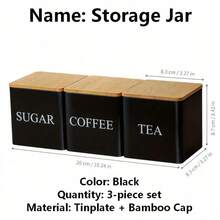 1/3 個正方形金屬儲物罐配竹蓋 - 密封廚房容器，適用於咖啡、茶和糖 - 易清潔檯面收納器 - 黑/白色，可選配托盤 - 彩色 - 查看 21