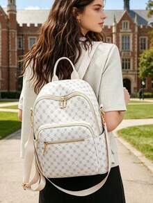 Large Capacity Backpack For Women, Classic Solid Color Handbag For Ladies - Blue - View 4