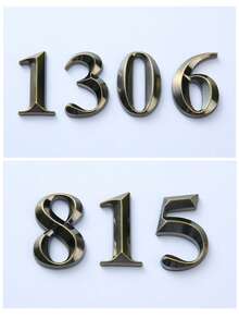 1pc 3D House ABS Digital Letter Classical Retro Copper Geometric Shape Self-Adhesive No-Drill Sunproof Waterproof Number Sign Suitable For American Villa Entrance - House Number - View 4