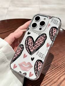 Y2K Aesthetic: Pink Phone Case With Leopard Print And Heart Motif, Cute Transparent, Shockproof Phone Case With "KissMe" Lip Print, Comfortable To Touch, Non-Slip And Shockproof, Compatible With IPhone 17/11/12/13/14/15/16 Pro Max And Other Phone Models. - Multicolor - View 5