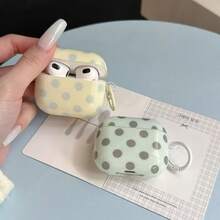 粉色圓點極簡設計耳機保護套 + 掛環組，適用於 Apple AirPodsPro2/AirPodsPro/AirPods4/AirPods3/AirPods2 - 乳黃色 - 查看 4