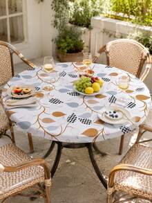 1pc-Fitted Table Cover, Stretch Tablecloth For Outdoor Dining Table, Modern Leaf Print Polyester Table Cover With Elastic Edge, Washable Table Protector For Patio Garden Kitchen Dining, Picnic, Party, Everyday Home Decor - Multicolor - View 16
