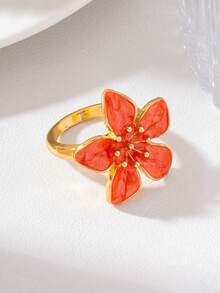 1pc Women's Enamel Geometric Flower Ring - Five-petal Flower Ring - View 14