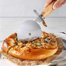 1pc/2pcs Heavy Duty Stainless Steel Pizza Cutter Wheel, Ultra Sharp With Ergonomic Wooden Handle Baking Tool, Suitable For Pizza, Pie, Dough And Pasta - Multicolor - View 2