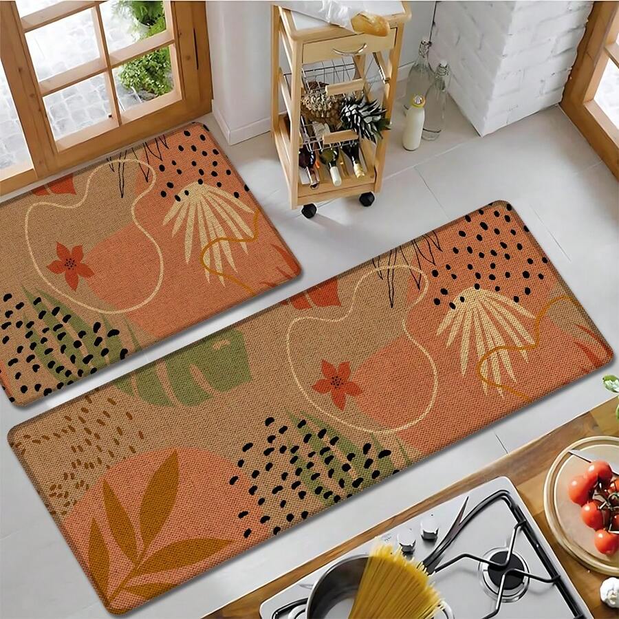 1pc, Home Decor, Abstract Pattern Print, Linen Kitchen Rug, Kitchen Mat, Floor Mat, Bathroom Mat, Door Mat, 3D Print Rectangular, Suitable For Living Room, Bedroom, Hallway, Bathroom, Laundry Room - Polyester Rug, Suitable For Indoor And Outdoor Home Decoration - Multicolor - View 1