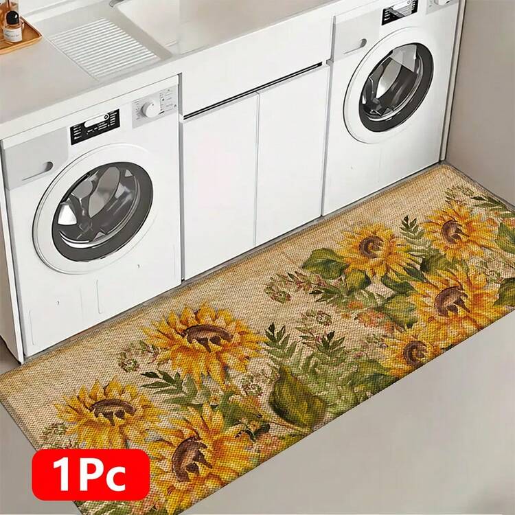 1pc, Home Decor, Sunflower Pattern Print, Linen Kitchen Rug, Kitchen Mat, Floor Mat, Bathroom Mat, Door Mat, 3D Print Rectangular, Suitable For Living Room, Bedroom, Hallway, Bathroom, Laundry Room - Polyester Carpet, Suitable For Indoor And Outdoor Home Decor - Multicolor - View 18