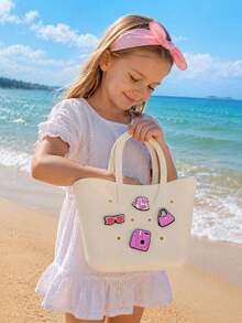 1 Stück Mädchen neue Handtasche aus Silikonmaterial Einfarbig mit Buchstabenperforation, DIY abnehmbar, perfekt für Teenager, Strandurlaub, Outdoor, Urlaubsgeschenk - Verschiedenfarbig - Übersicht 6